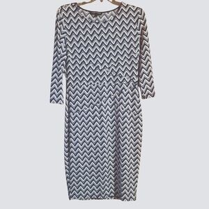 Rephyllis Navy Blue & White Chevron Bodycon Dress - Size Large 3/4 Sleeve